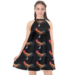 Background Pattern Chicken Fowl Cockerel Livestock Halter Neckline Chiffon Dress  by Ravend