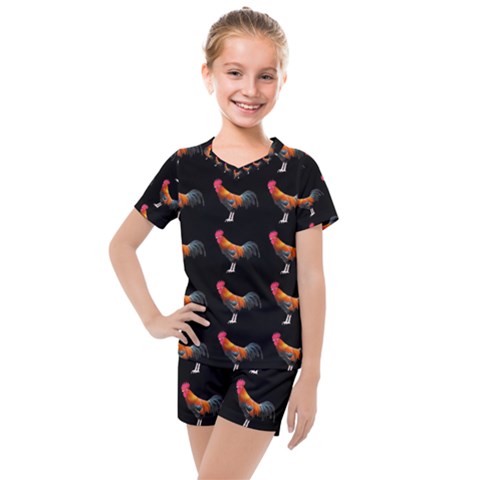 Background Pattern Chicken Fowl Cockerel Livestock Kids  Mesh Tee And Shorts Set by Ravend