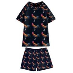 Background Pattern Chicken Fowl Cockerel Livestock Kids  Swim Tee And Shorts Set by Ravend