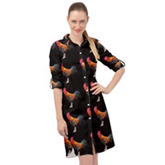 Background Pattern Chicken Fowl Cockerel Livestock Long Sleeve Mini Shirt Dress by Ravend