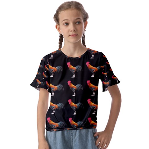 Background Pattern Chicken Fowl Cockerel Livestock Kids  Cuff Sleeve Scrunch Bottom Tee by Ravend