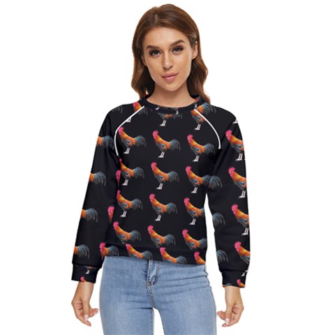 Background Pattern Chicken Fowl Cockerel Livestock Women s Long Sleeve Raglan Tee by Ravend