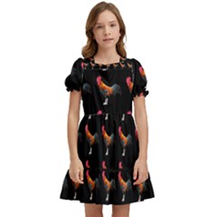 Background Pattern Chicken Fowl Cockerel Livestock Kids  Puff Sleeved Dress by Ravend