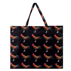 Background Pattern Chicken Fowl Cockerel Livestock Zipper Large Tote Bag by Ravend