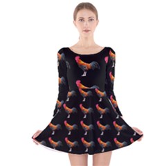 Background Pattern Chicken Fowl Cockerel Livestock Long Sleeve Velvet Skater Dress