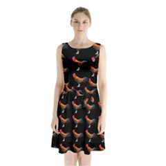 Background Pattern Chicken Fowl Cockerel Livestock Sleeveless Waist Tie Chiffon Dress by Ravend