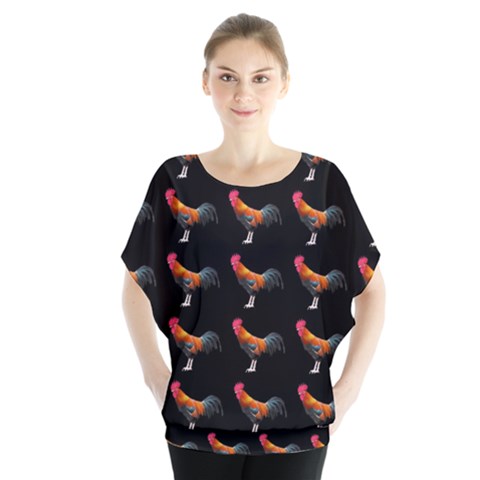 Background Pattern Chicken Fowl Cockerel Livestock Batwing Chiffon Blouse by Ravend