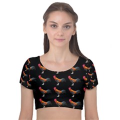 Background Pattern Chicken Fowl Cockerel Livestock Velvet Short Sleeve Crop Top  by Ravend