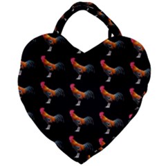 Background Pattern Chicken Fowl Cockerel Livestock Giant Heart Shaped Tote by Ravend