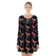 Background Pattern Chicken Fowl Cockerel Livestock Long Sleeve Velvet V-neck Dress