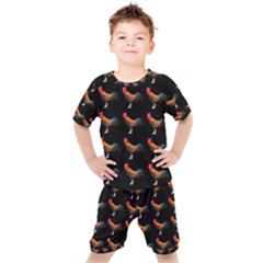 Background Pattern Chicken Fowl Cockerel Livestock Kids  Tee And Shorts Set by Ravend