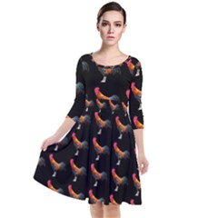 Background Pattern Chicken Fowl Cockerel Livestock Quarter Sleeve Waist Band Dress by Ravend