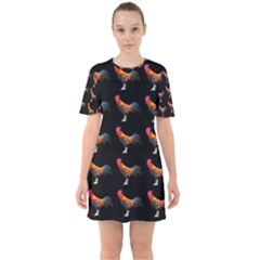 Background Pattern Chicken Fowl Cockerel Livestock Sixties Short Sleeve Mini Dress by Ravend