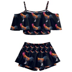 Background Pattern Chicken Fowl Cockerel Livestock Kids  Off Shoulder Skirt Bikini by Ravend