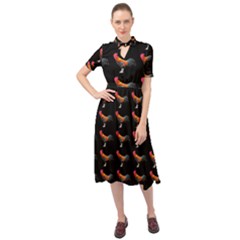 Background Pattern Chicken Fowl Cockerel Livestock Keyhole Neckline Chiffon Dress by Ravend