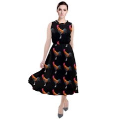 Background Pattern Chicken Fowl Cockerel Livestock Round Neck Boho Dress by Ravend