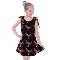 Background Pattern Chicken Fowl Cockerel Livestock Kids  Tie Up Tunic Dress by Ravend