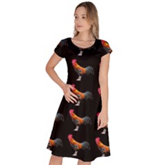 Background Pattern Chicken Fowl Cockerel Livestock Classic Short Sleeve Dress by Ravend