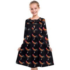 Background Pattern Chicken Fowl Cockerel Livestock Kids  Midi Sailor Dress by Ravend