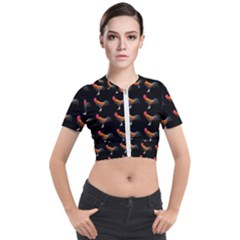 Background Pattern Chicken Fowl Cockerel Livestock Short Sleeve Cropped Jacket