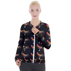 Background Pattern Chicken Fowl Cockerel Livestock Casual Zip Up Jacket