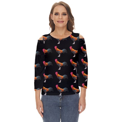 Background Pattern Chicken Fowl Cockerel Livestock Cut Out Wide Sleeve Top by Ravend