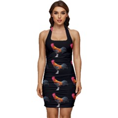 Background Pattern Chicken Fowl Cockerel Livestock Sleeveless Wide Square Neckline Ruched Bodycon Dress by Ravend