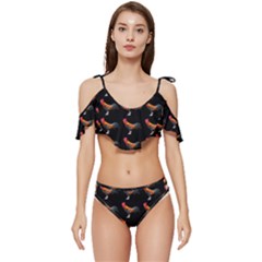 Background Pattern Chicken Fowl Cockerel Livestock Ruffle Edge Tie Up Bikini Set	