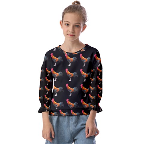 Background Pattern Chicken Fowl Cockerel Livestock Kids  Cuff Sleeve Top by Ravend