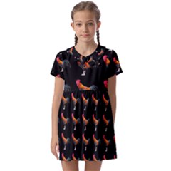 Background Pattern Chicken Fowl Cockerel Livestock Kids  Asymmetric Collar Dress by Ravend