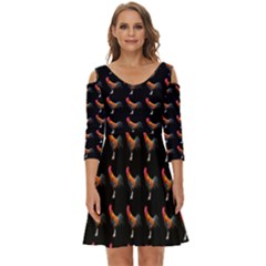 Background Pattern Chicken Fowl Cockerel Livestock Shoulder Cut Out Zip Up Dress by Ravend