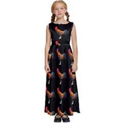 Background Pattern Chicken Fowl Cockerel Livestock Kids  Satin Sleeveless Maxi Dress by Ravend