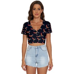 Background Pattern Chicken Fowl Cockerel Livestock V-neck Crop Top