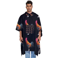 Background Pattern Chicken Fowl Cockerel Livestock Men s Hooded Rain Ponchos