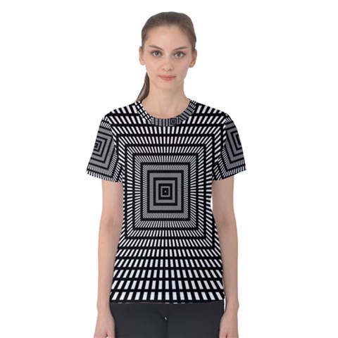 Focus Squares Optical Illusion Background Pattern Women s Cotton Tee by Ravend