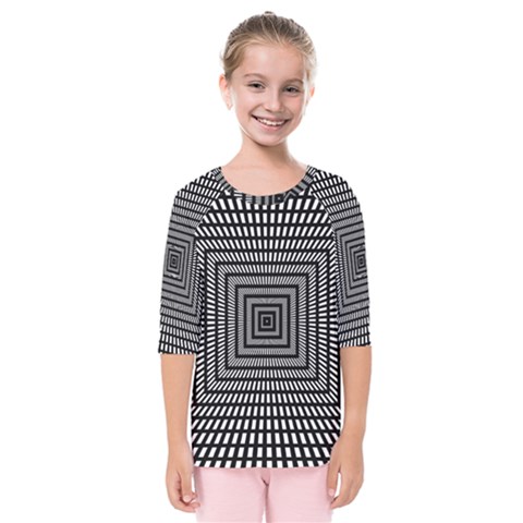 Focus Squares Optical Illusion Background Pattern Kids  Quarter Sleeve Raglan Tee by Ravend