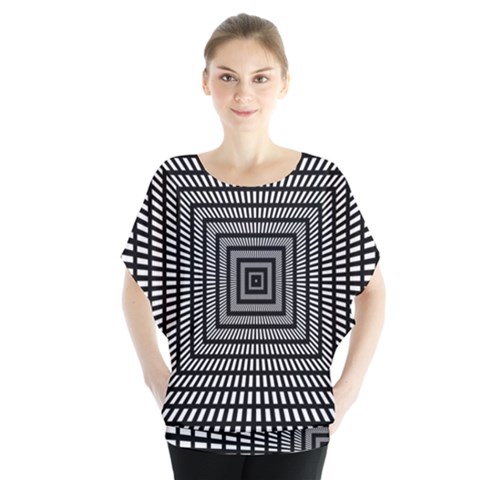 Focus Squares Optical Illusion Background Pattern Batwing Chiffon Blouse by Ravend