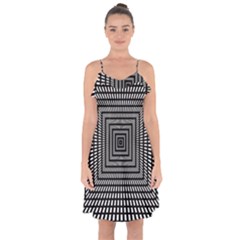 Focus Squares Optical Illusion Background Pattern Ruffle Detail Chiffon Dress by Ravend