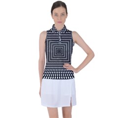 Focus Squares Optical Illusion Background Pattern Women s Sleeveless Polo Tee by Ravend