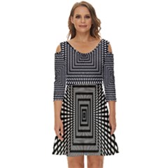 Focus Squares Optical Illusion Background Pattern Shoulder Cut Out Zip Up Dress by Ravend