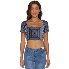 Focus Squares Optical Illusion Background Pattern Short Sleeve Square Neckline Crop Top  by Ravend