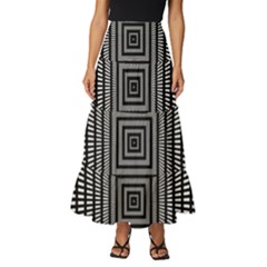 Focus Squares Optical Illusion Background Pattern Tiered Ruffle Maxi Skirt