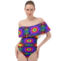 Colorfull Wallpaper Off Shoulder Velour Bodysuit  by artworkshop