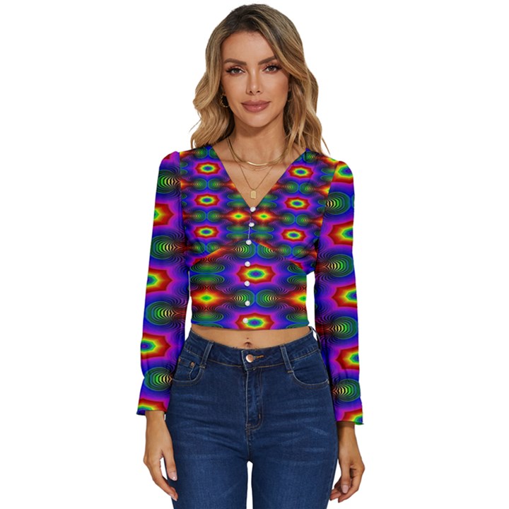 Colorfull Wallpaper Long Sleeve V-Neck Top