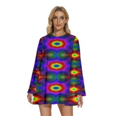 Colorfull Wallpaper Round Neck Long Sleeve Bohemian Style Chiffon Mini Dress