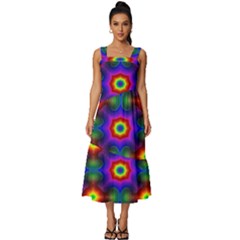 Colorfull Wallpaper Square Neckline Tiered Midi Dress