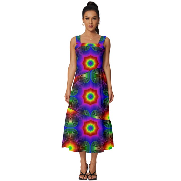 Colorfull Wallpaper Square Neckline Tiered Midi Dress