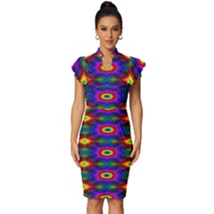 Colorfull Wallpaper Vintage Frill Sleeve V-neck Bodycon Dress