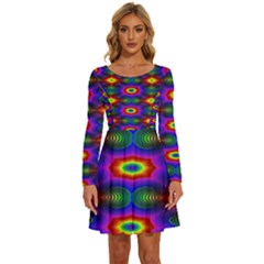 Colorfull Wallpaper Long Sleeve Wide Neck Velvet Dress