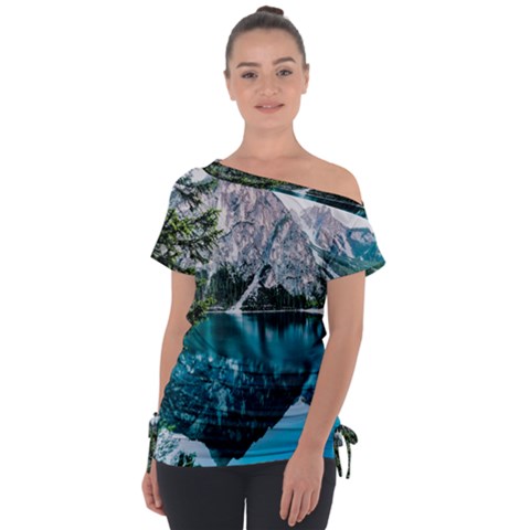 Lake Off Shoulder Tie-up Tee by artworkshop